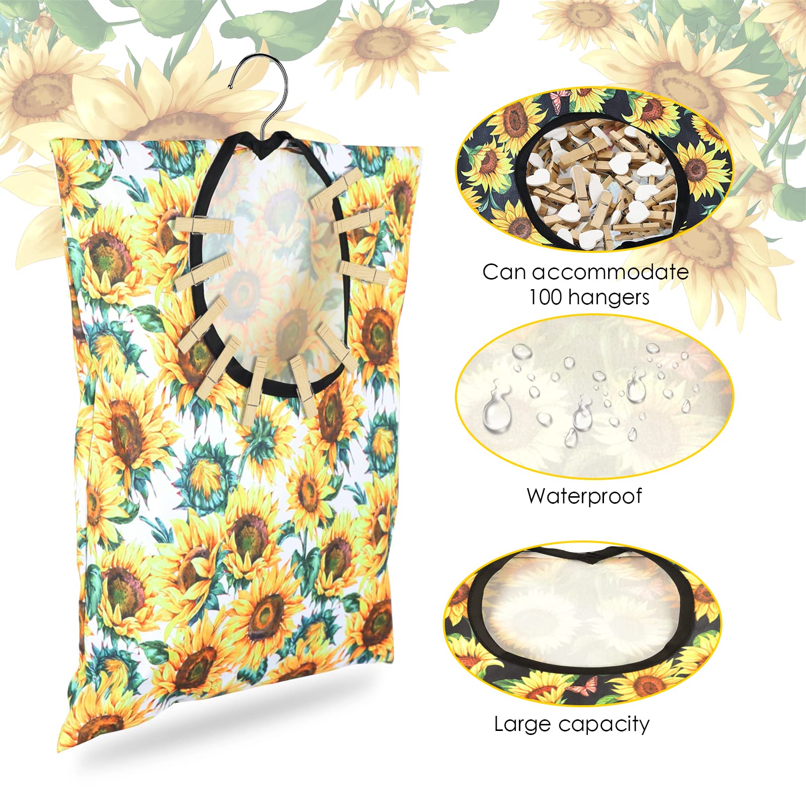 2 Pcs Sunflower Clothes Pin Bag Clothespin Bag Holder Clothespin Holder 15 X 11 Inch Clothes Pin Hanging Bag Clothespin Bag For